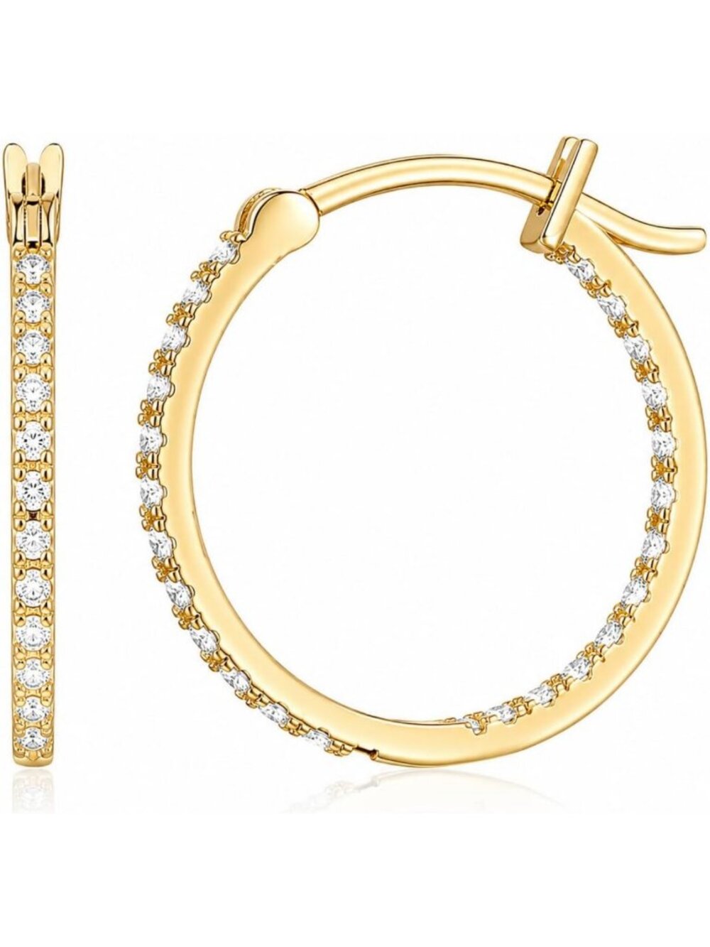 Elegant 14K Gold Hoop Earrings with Sparkling Cubic Zirconia, Lightweight